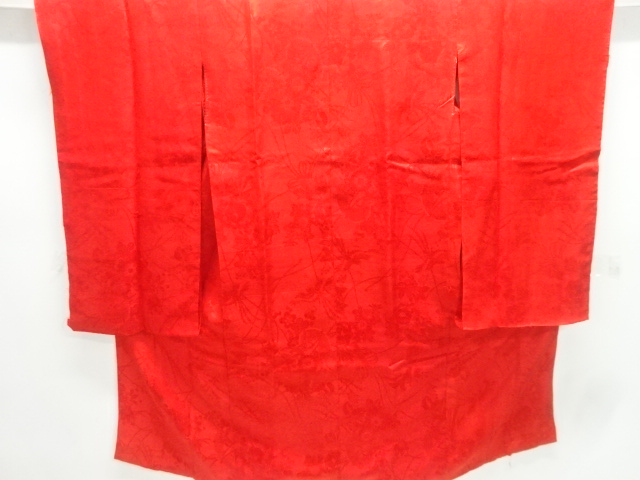 JAPANESE KIMONO / ANTIQUE JUBAN / SILK / RINZU / WOVEN FLORAL PLANTS